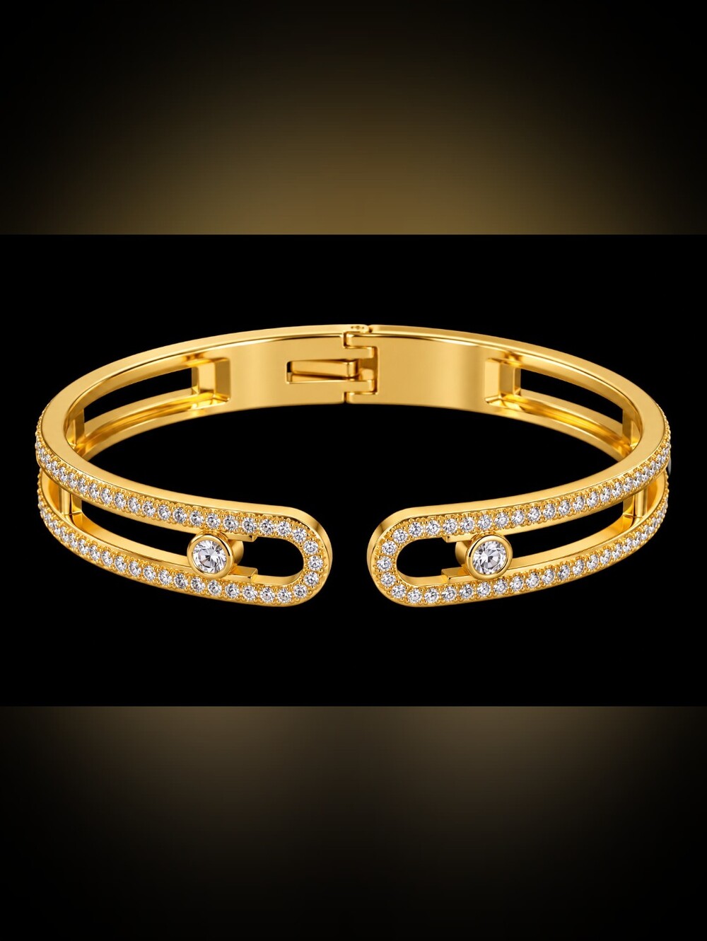 22kgp Dubai Jewelry Messika Style Gold Crystal Open Cuff Bracelet